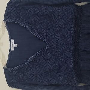 William Rast Blue Embroidered Boho Peasant Long Sleeve Womens Top XL
